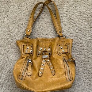 Studded Leather Tote Bag - Mustard